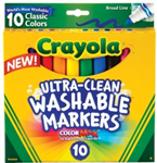 CRAYOLA ULTRACLEAN WASHABLE MARKERS BROAD CLASSIC COLORS PACK 9